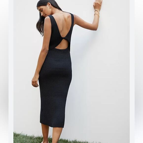 Amadi Anthropologie NWTs Black Knit Midi Ribbed Dress size large - Picture 2 of 10